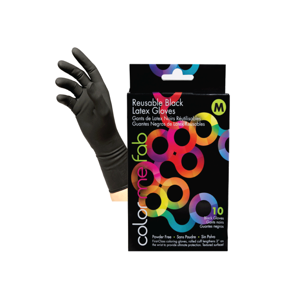 BLACK REUSABLE LATEX GLOVES - 10 Piece Box