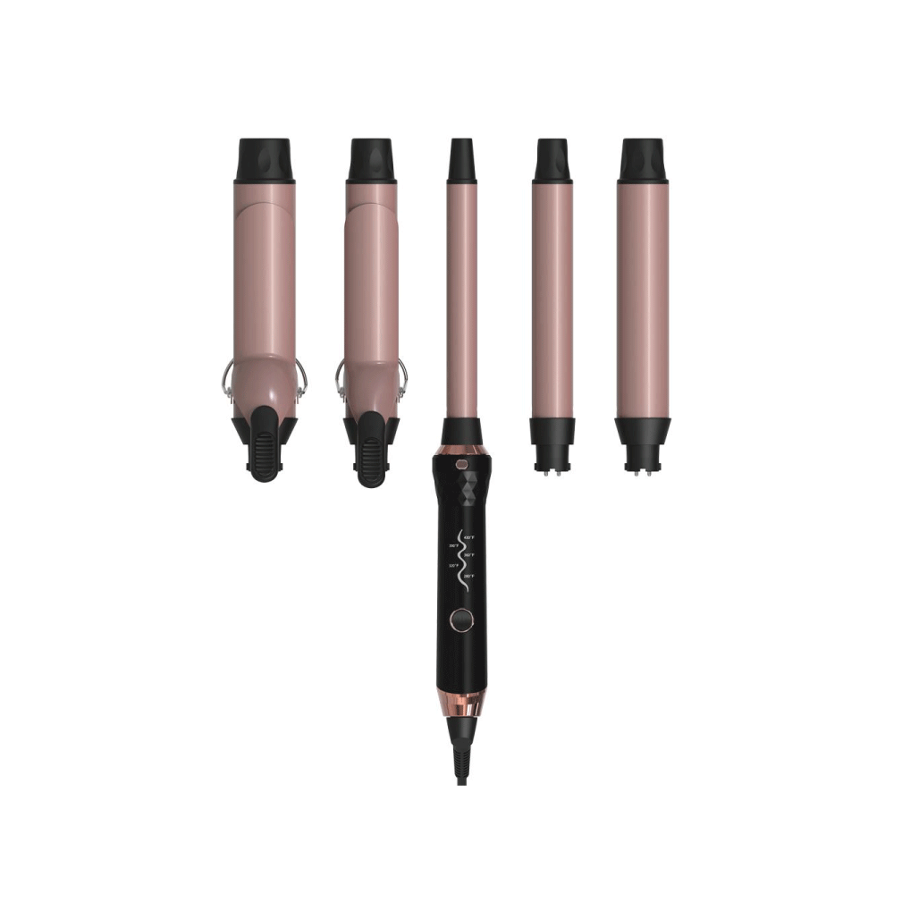 CURLING IRON SET - Interchangeable 5 Piece Curling Iron Set With Base